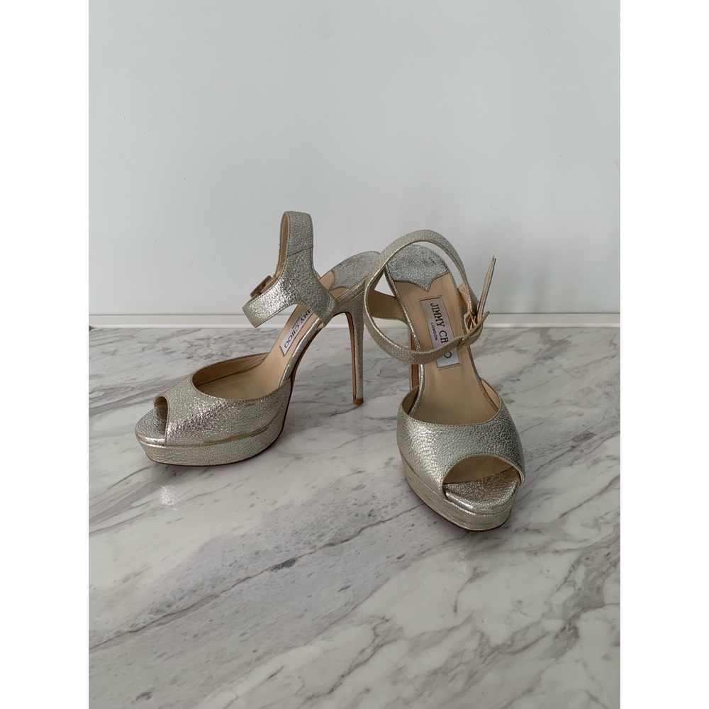 Authentic Jimmy Choo Silver “Linda” Platform Pumps